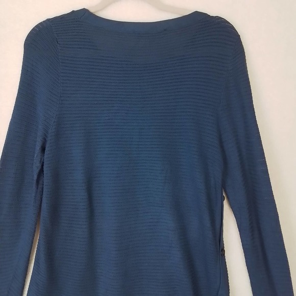 LOFT Open Knit Sweater Tunic Size Small Blue w/ Button Up Side Seams - Picture 6 of 11